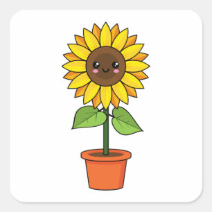 Kawaii Sunflower Plant in a Pot Square Sticker