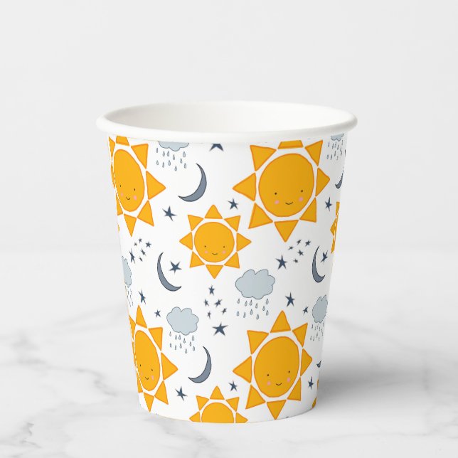 Kawaii Suns, Moons and Clouds Paper Cups (Front)
