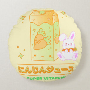 KAWAII SUPER VITAMIN CARROT JUICE RABBIT ROUND CUSHION
