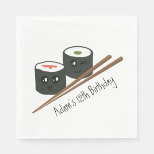 Kawaii Sushi Addict Cute Character Name Birthday Napkin