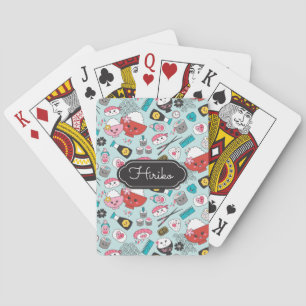 Kawaii Sushi Blue Personalised Playing Cards