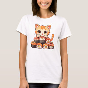 Kawaii Sushi Cat - Cute Cartoon Kitten Roll sushi T-Shirt