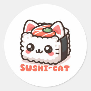 Kawaii Sushi-Cat Pun Classic Round Sticker
