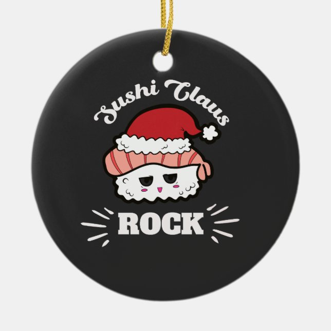 Kawaii Sushi Christmas Ceramic Tree Decoration (Front)
