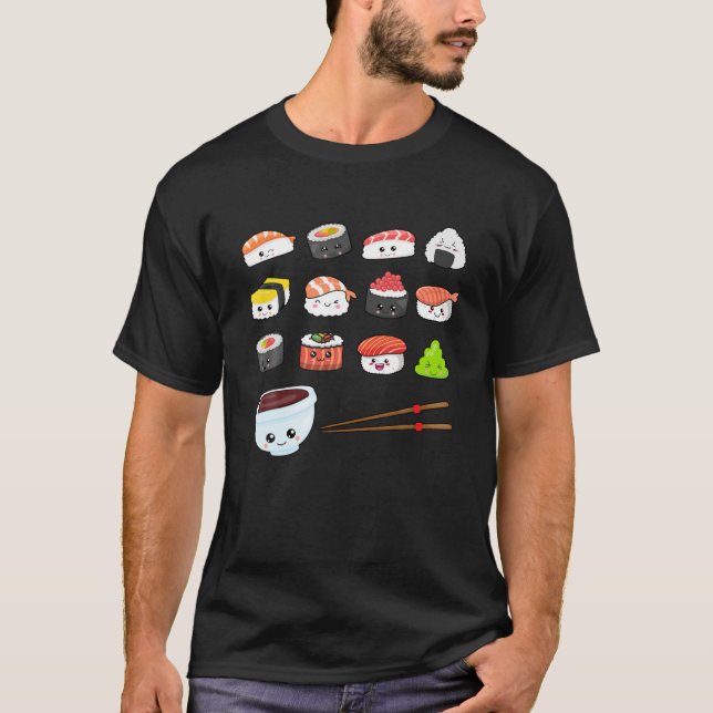 Kawaii Sushi Cute Happy Funny Sushi Japanese Anime T-Shirt (Front)