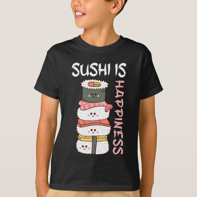 Kawaii Sushi Happy Anime Cute Japanese Food T-Shirt (Front)