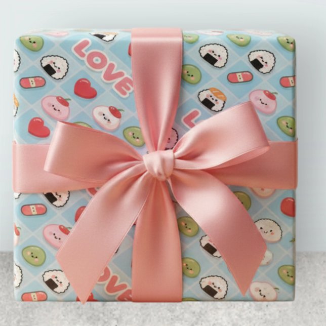 Kawaii Sushi Mochi Food LOVE Pattern Wrapping Paper (Creator Uploaded)