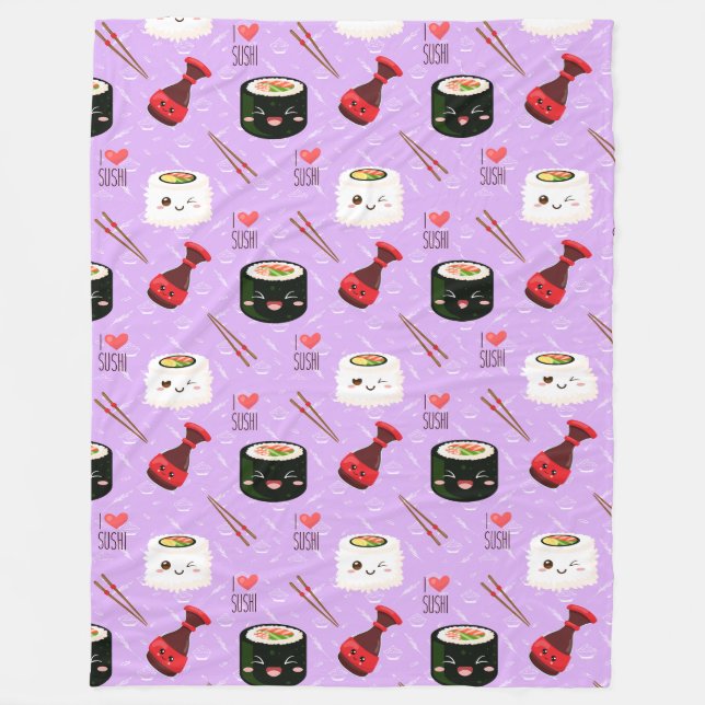 Kawaii Sushi Pattern    Fleece Blanket (Front)