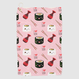 Kawaii Sushi Pattern Light Pink     Golf Towel