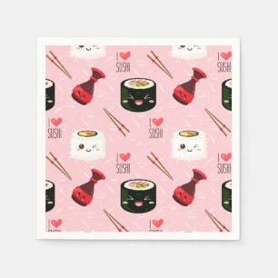 Kawaii Sushi Pattern Light Pink  Napkin