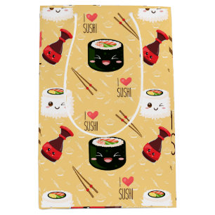 Kawaii Sushi Pattern Light Yellow Medium Gift Bag