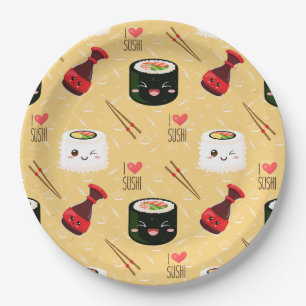 Kawaii Sushi Pattern Light Yellow Paper Plate