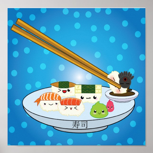 Kawaii Sushi Platter Poster (Front)