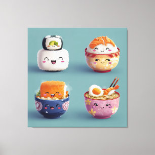 Kawaii Sushi & Ramen Crew Canvas Print
