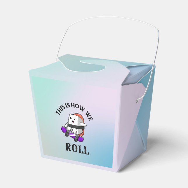 Kawaii Sushi riding skateboard Favour Box (Front Side)
