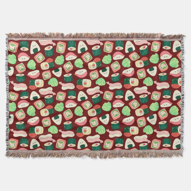 kawaii sushi rolls, sushi pattern throw blanket (Front)