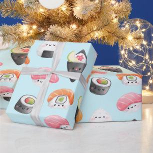 kawaii sushi rolls, sushi pattern wrapping paper
