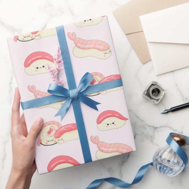 kawaii sushi rolls, sushi pattern wrapping paper (Gifting)