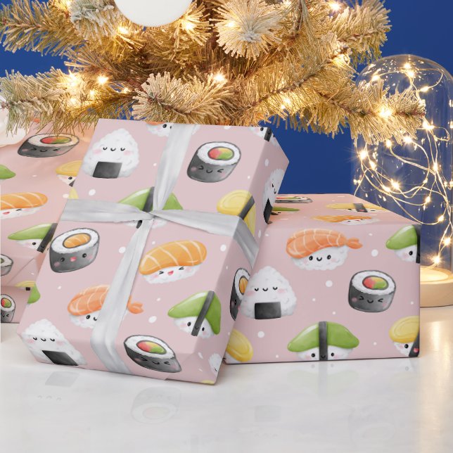 kawaii sushi rolls, sushi pattern wrapping paper (Holidays)
