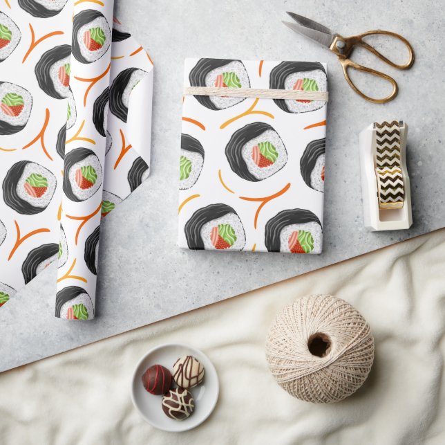 kawaii sushi rolls, sushi pattern wrapping paper (Crafts)