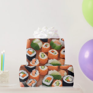 kawaii sushi rolls, sushi pattern wrapping paper