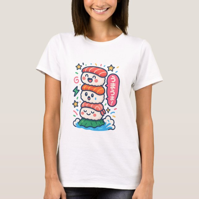 Kawaii Sushi Stack – Cute Japanese Food Doodle T-Shirt (Front)