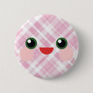 Kawaii Sweet Eyes Adorable Plaid Face Friend 6 Cm Round Badge