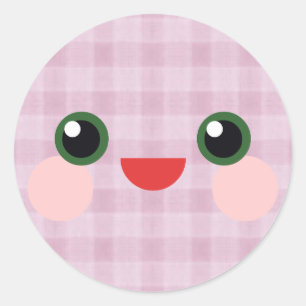 Kawaii Sweet Eyes Adorable Plaid Face Friend Classic Round Sticker