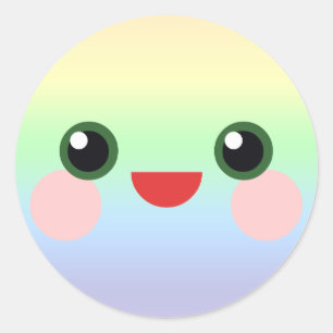 Kawaii Sweet Eyes Adorable Rainbow Face Friend Classic Round Sticker