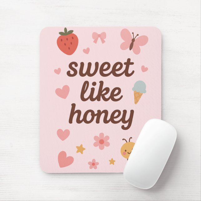 Kawaii Sweet Girl Pink Bee Aesthetic – Cute Design Mouse Mat (With Mouse)