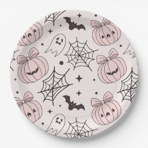 Kawaii Sweet Pink Spooky Halloween Pattern Paper Plate
