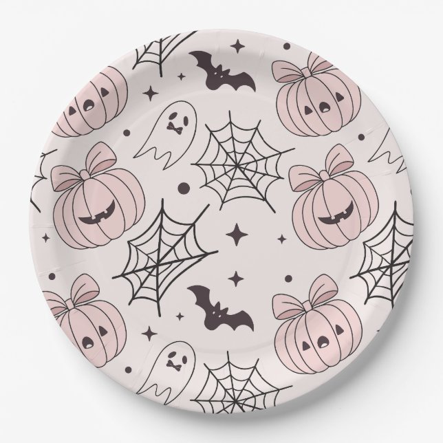 Kawaii Sweet Pink Spooky Halloween Pattern Paper Plate (Front)