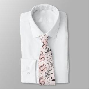 Kawaii Sweet Pink Spooky Halloween Pattern Tie