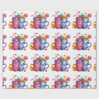 Kawaii Sweets & Coffee Cups Cute  Wrapping paper