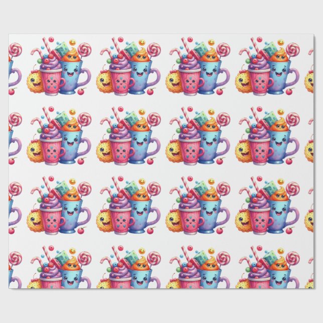 Kawaii Sweets & Coffee Cups Cute  Wrapping paper (Flat)