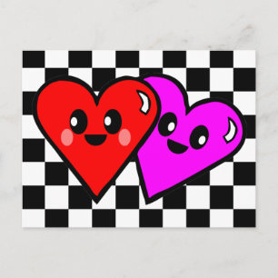 Kawaii Sweety Hearts Chequerboard Postcard