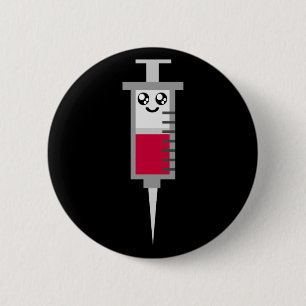 KAWAII SYRINGE SHOT MEDICAL HAPPY FACE 6 CM ROUND BADGE