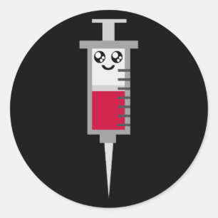 KAWAII SYRINGE SHOT MEDICAL HAPPY FACE CLASSIC ROUND STICKER