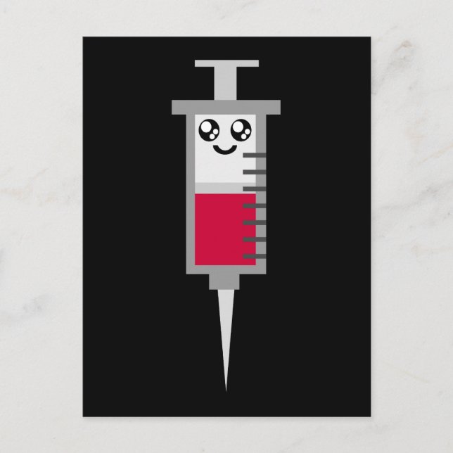 KAWAII SYRINGE SHOT MEDICAL HAPPY FACE POSTCARD (Front)