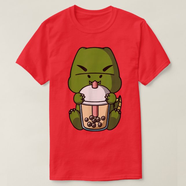 Kawaii T-Rex Dinosaur Boba Milk Tea Bubble Tea Ani T-Shirt (Design Front)