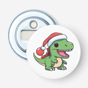 Kawaii T-Rex Dinosaur in Christmas Hat Bottle Opener