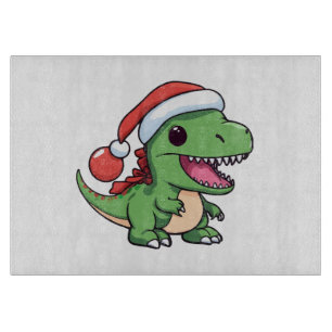 Kawaii T-Rex Dinosaur in Christmas Hat Cutting Board