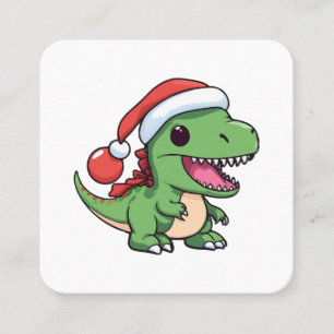 Kawaii T-Rex Dinosaur in Christmas Hat Square Business Card