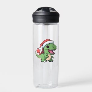Kawaii T-Rex Dinosaur in Christmas Hat Water Bottle