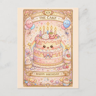 Kawaii Tarot Birthday “The Cake” Pastel cute Postcard
