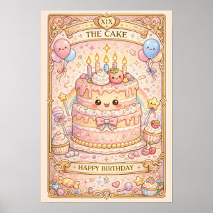 Kawaii Tarot Birthday “The Cake” Pastel cute Poster