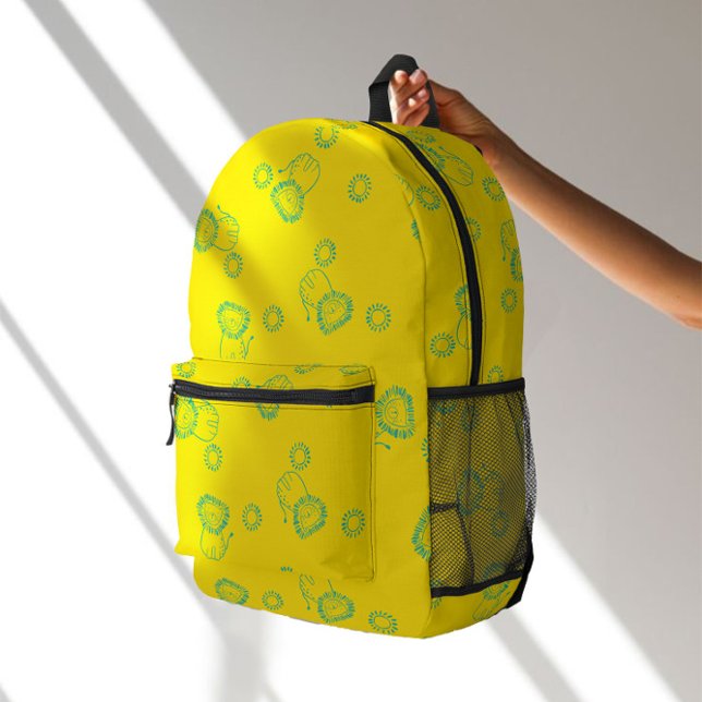 Kawaii Teal Lions & Sunshine – Cute Pattern Printed Backpack (Creator Uploaded)