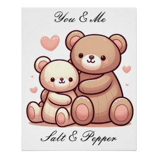 Kawaii Teddy Bear Hug Poster