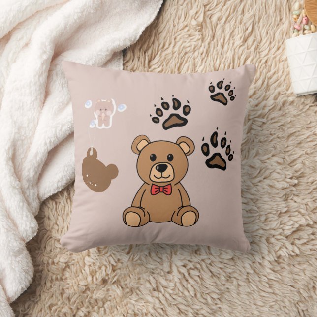 Kawaii Teddy Bear Illustration Cushion (Blanket)