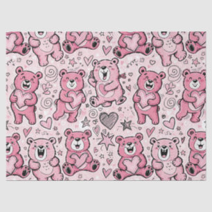 Kawaii Teddy Bear Pink Pattern Tissue Paper